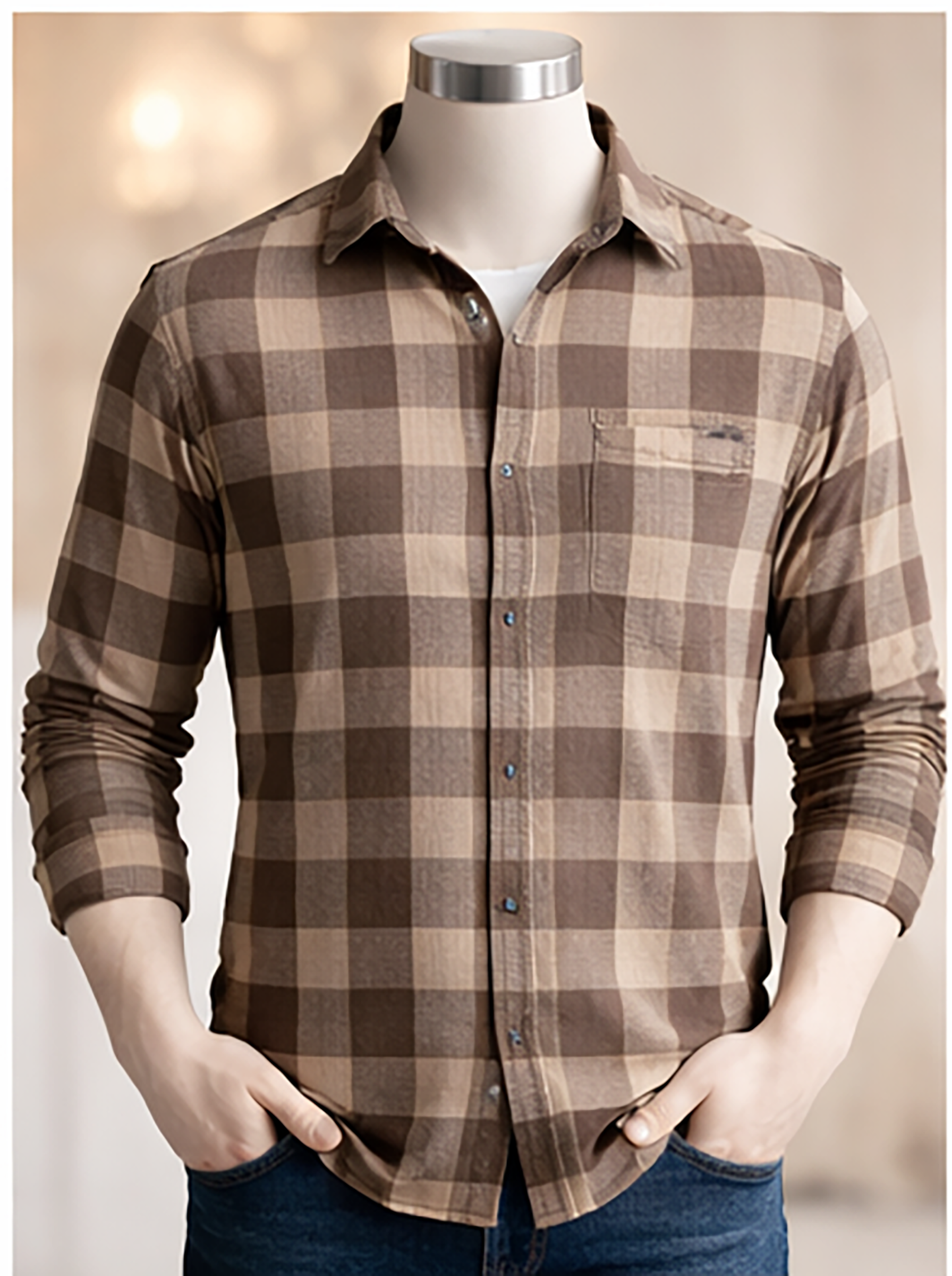Men's Brown Plaid Flannel Shirt