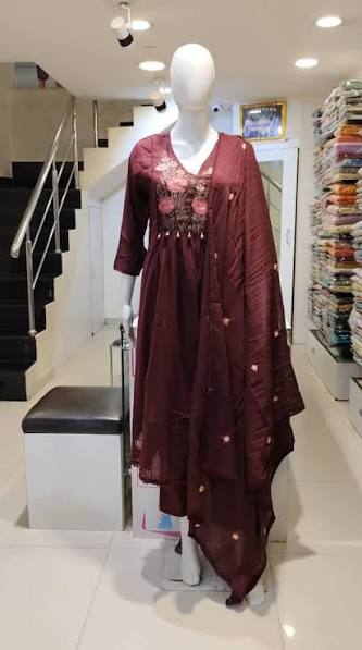 Maroon Embroidered Anarkali Set