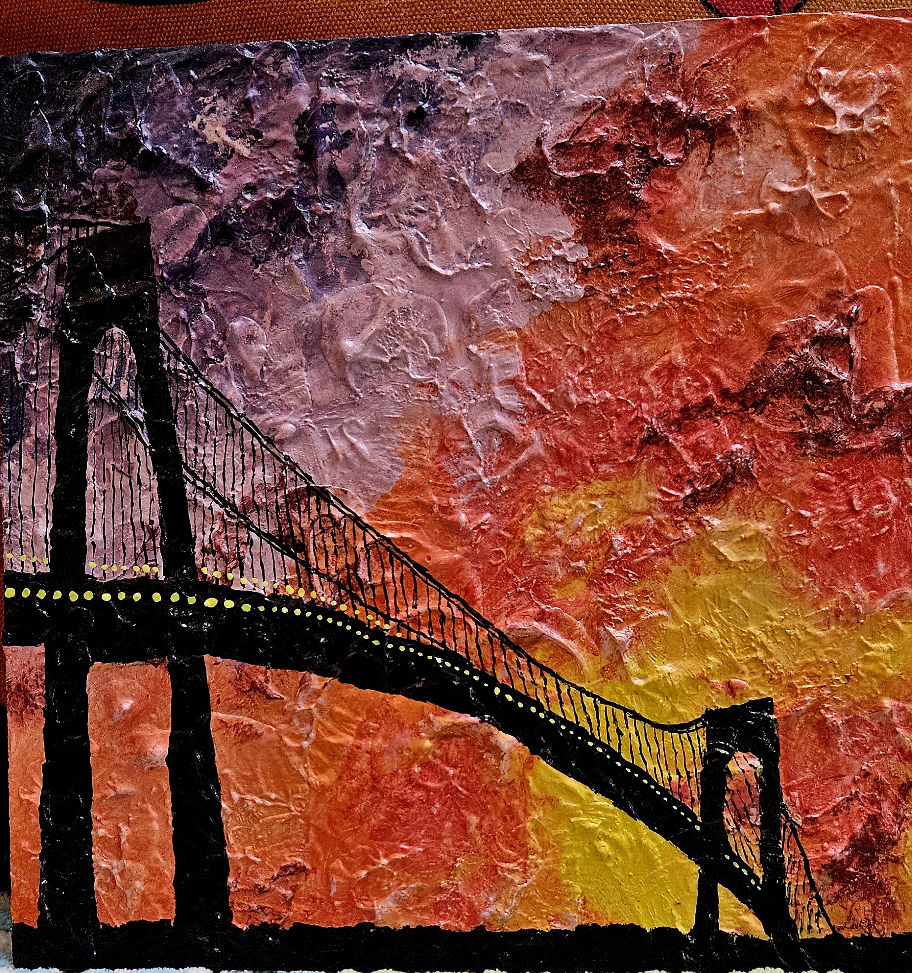 Textured Bridge Sunset Painting