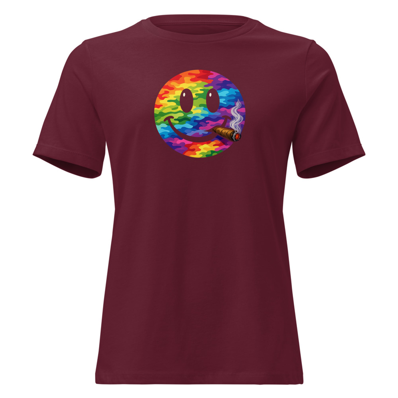 Women's Relaxed T-Shirt Smiley Face Smoking