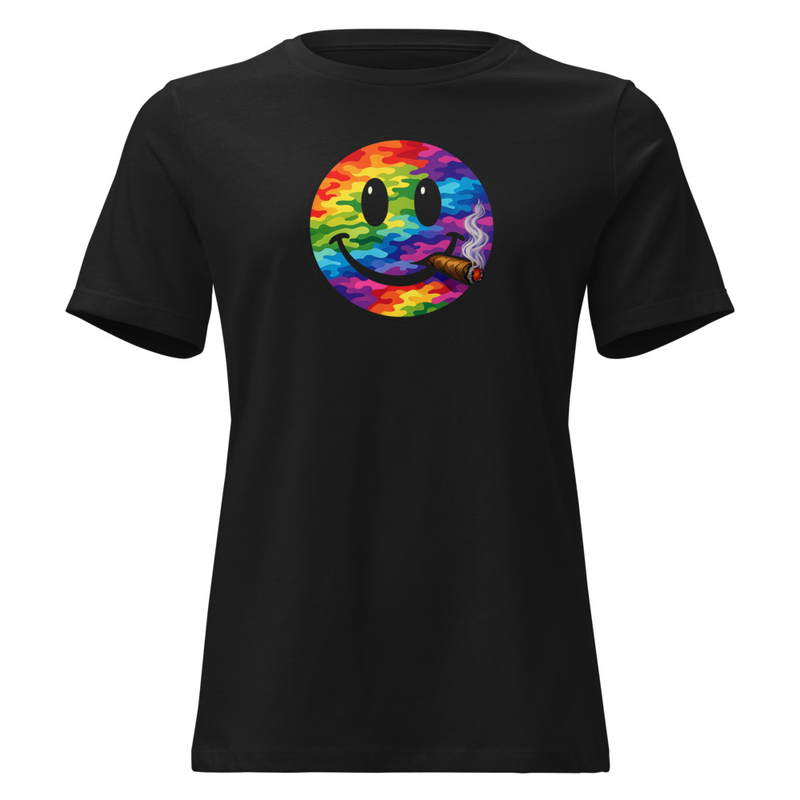 Women's Relaxed T-Shirt Smiley Face Smoking