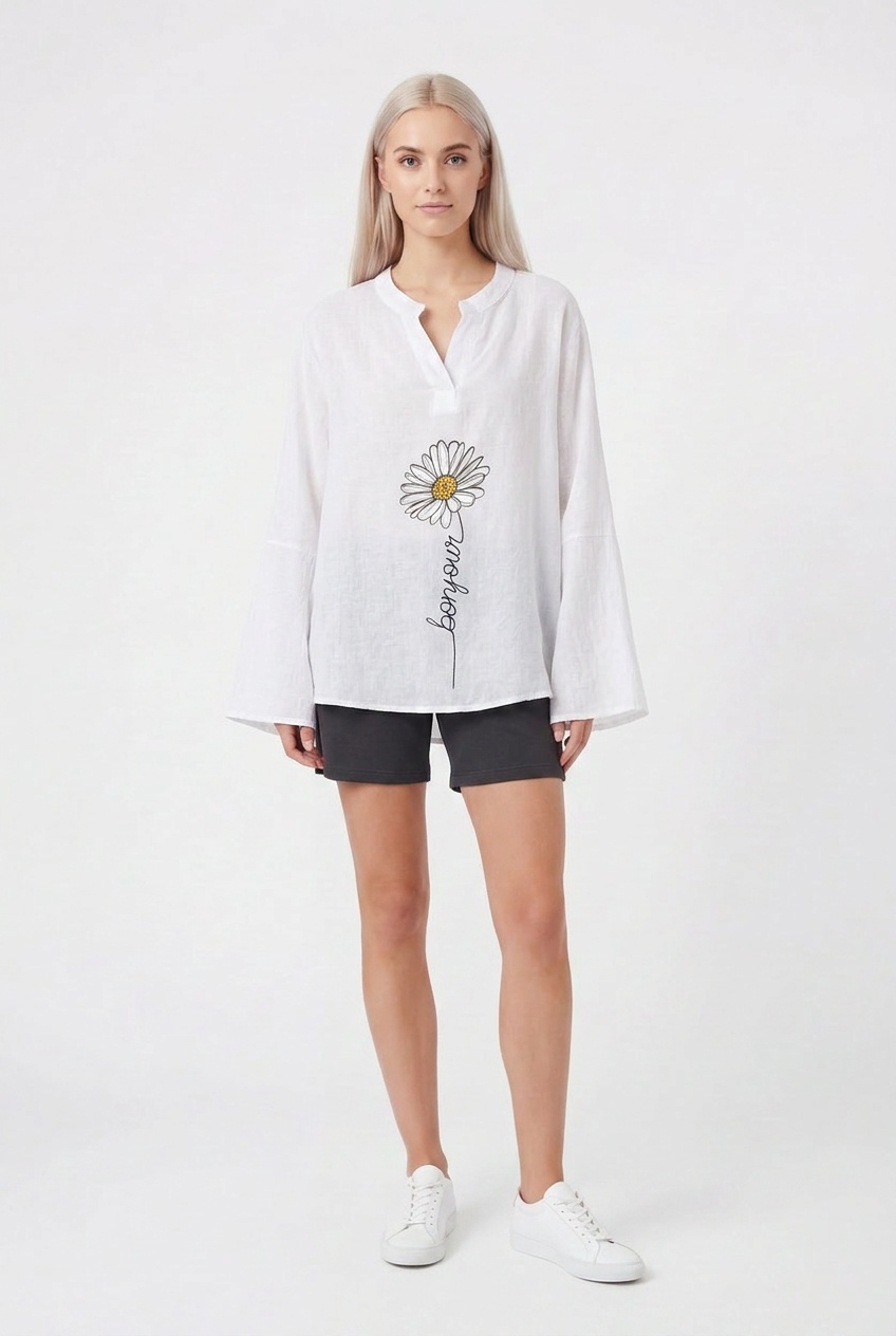 Blusa blanca ligera con margarita TALLA L-XL