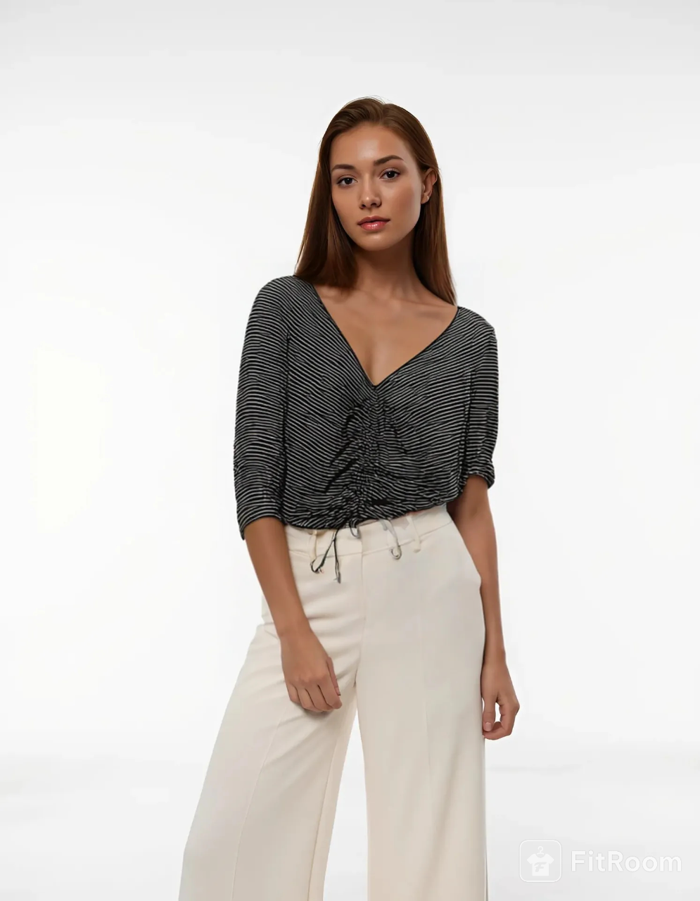 Blusa rayada fruncida con cordón para ajuste Arizona Jean Co Talla XXL