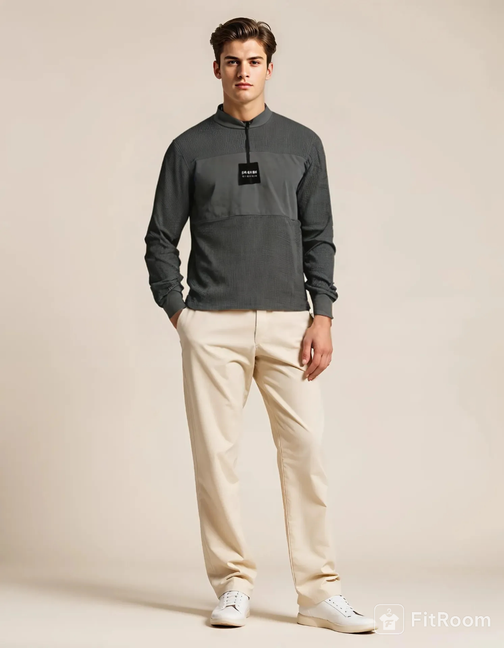 sudadera ligera casual gris con cremallera POOF NEW YORK TALLA M