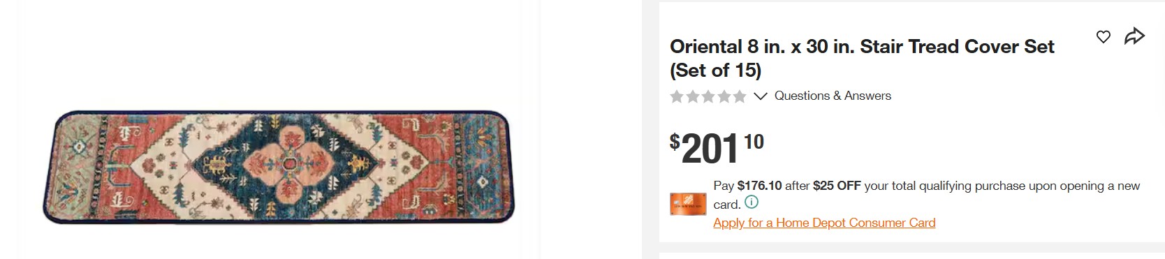 Alfombra para escalera estilo oriental set para 15 escalones