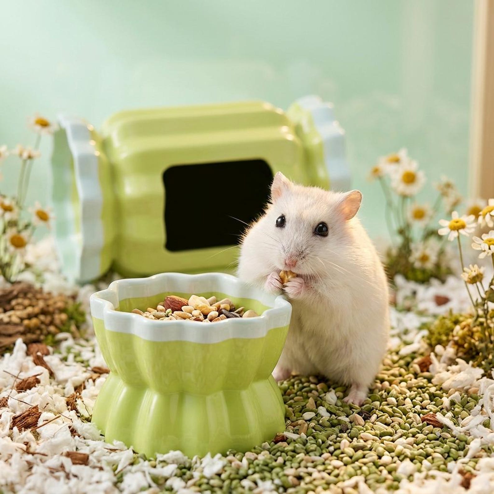 Ceramic Hamster Hideout Cartoon Ice House Summer Cooling Pet Bed Small Pet Sand Bath Bowl