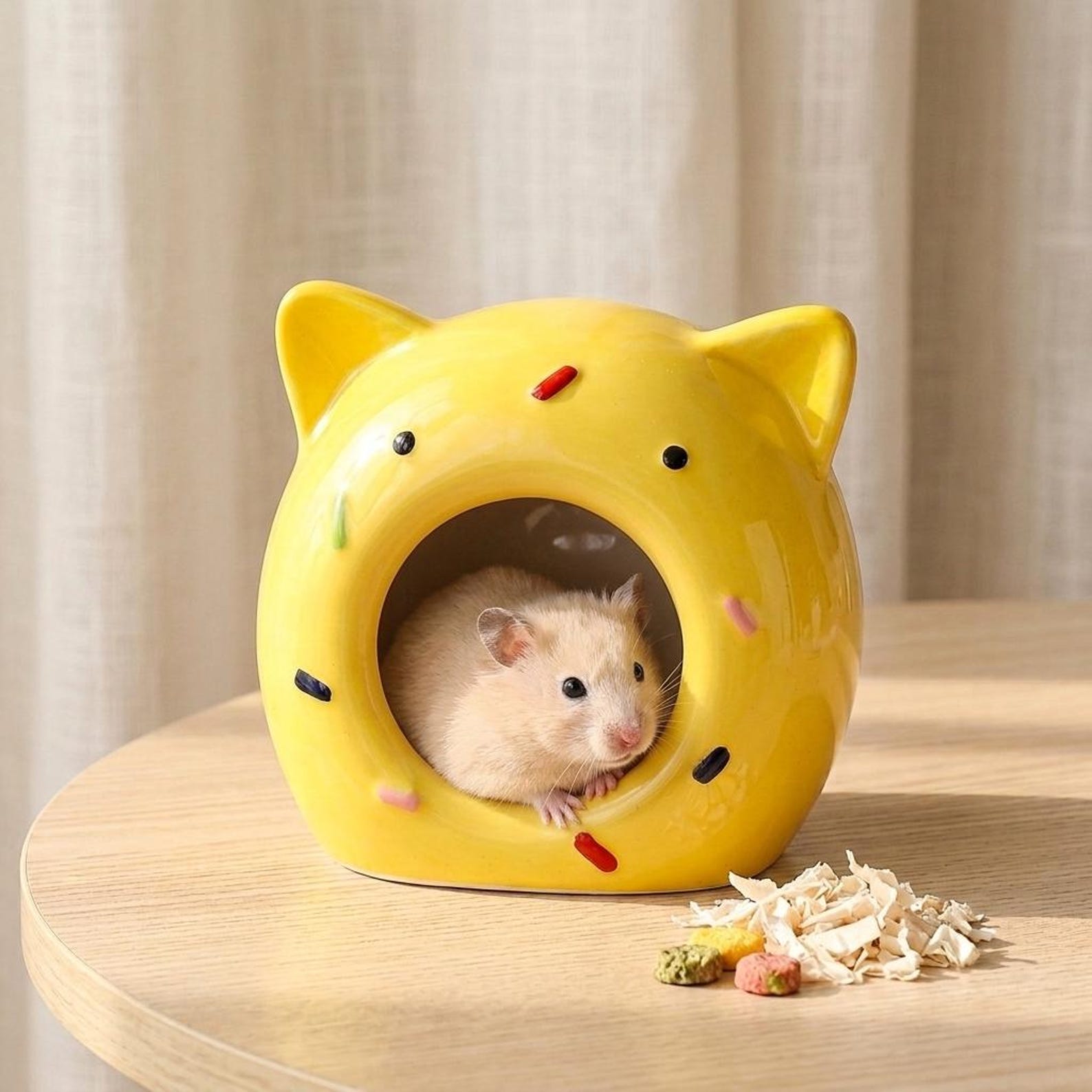 Guinea pig and golden hamster donut ceramic nest, cartoon pet igloo, ceramic igloo