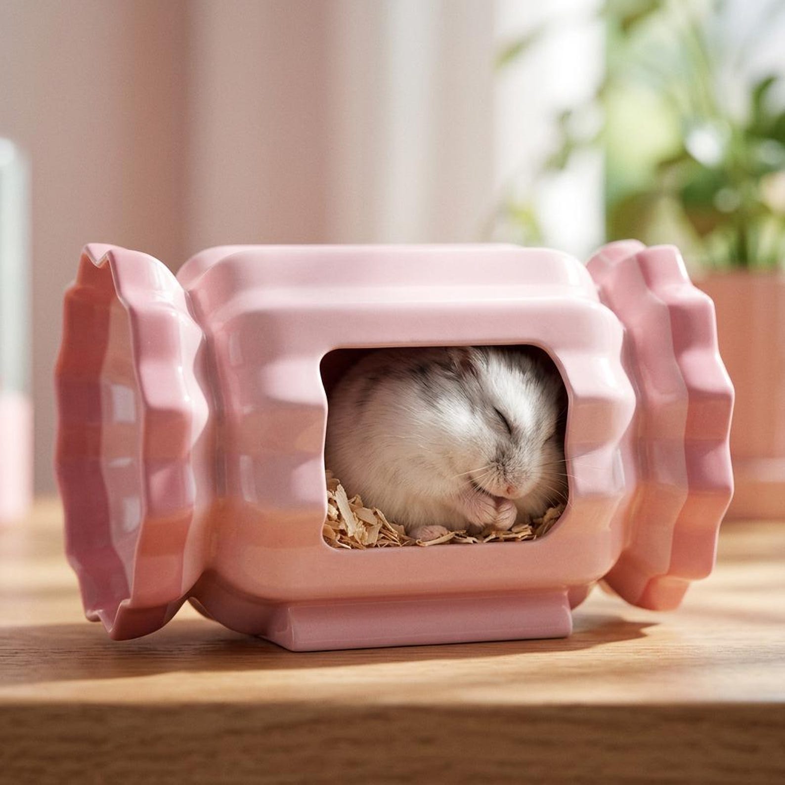 Pink candy-shaped cooling house, Ceramic Hamster Hideout, Cartoon Ice House, Summer Cooling Pet Bed