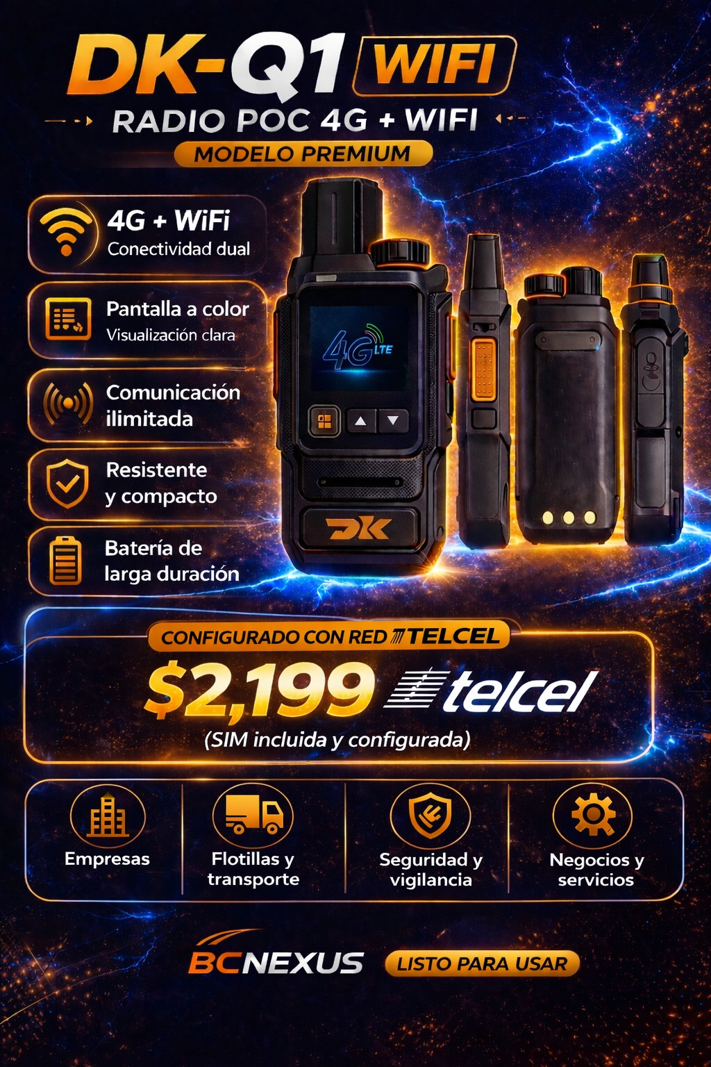 Radio PoC 4G + WiFi DK-Q1 – Configurado con Red Telcel (Mayor Cobertura)