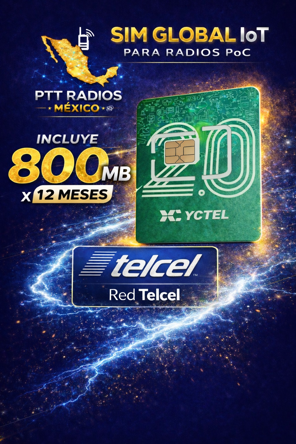 SIM Global IoT para Radios PTT | 800MB mensuales por 12 meses | Cobertura nacional