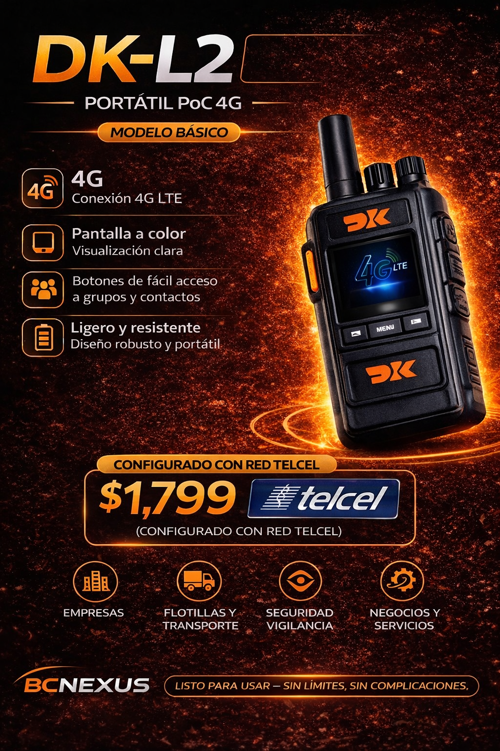 Radio PoC 4G DK-L2 – Configurado con Red Telcel (Mejor Rendimiento)
