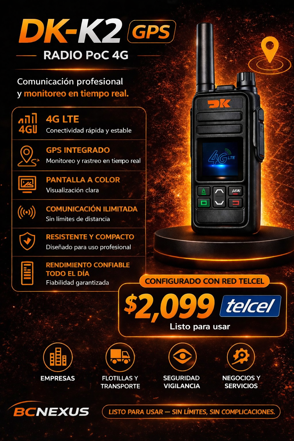 Radio PoC 4G DK-K2 con GPS – Configurado con Red Telcel (Mayor Cobertura)