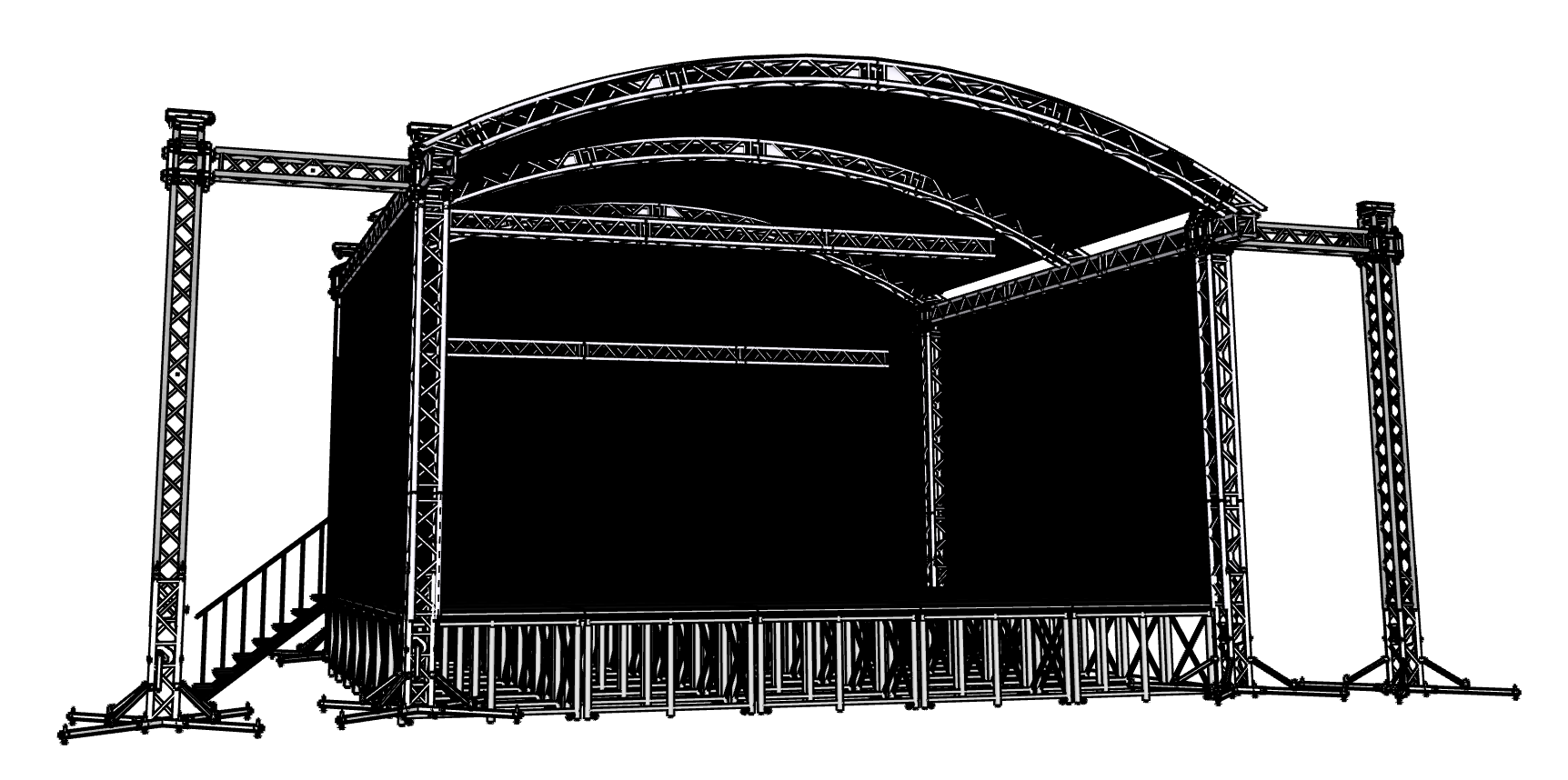 Scène complète 70m² + Line array support + Perche