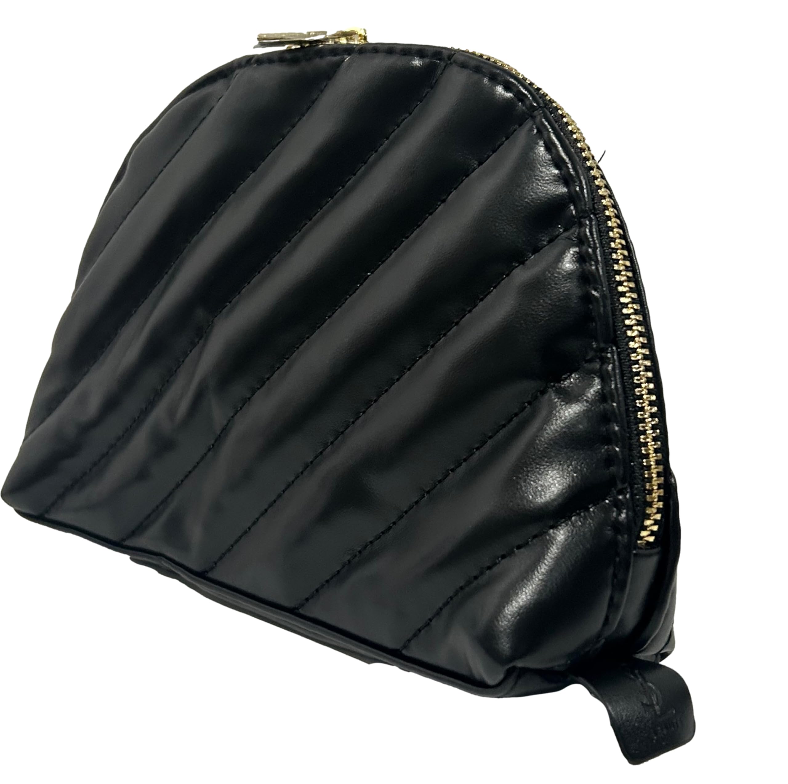 Quilted Black Leather Cosmetic Bag