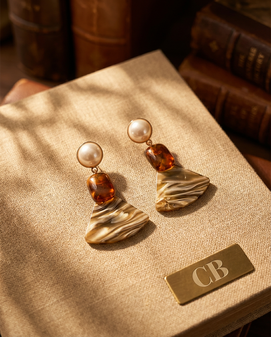 Chadwick Ballant Resin Pearl Tortoiseshell Handmade Geometric Drop Women Amber Brown Mother's Day Vintage Amber Fan Earrings Free Shipping