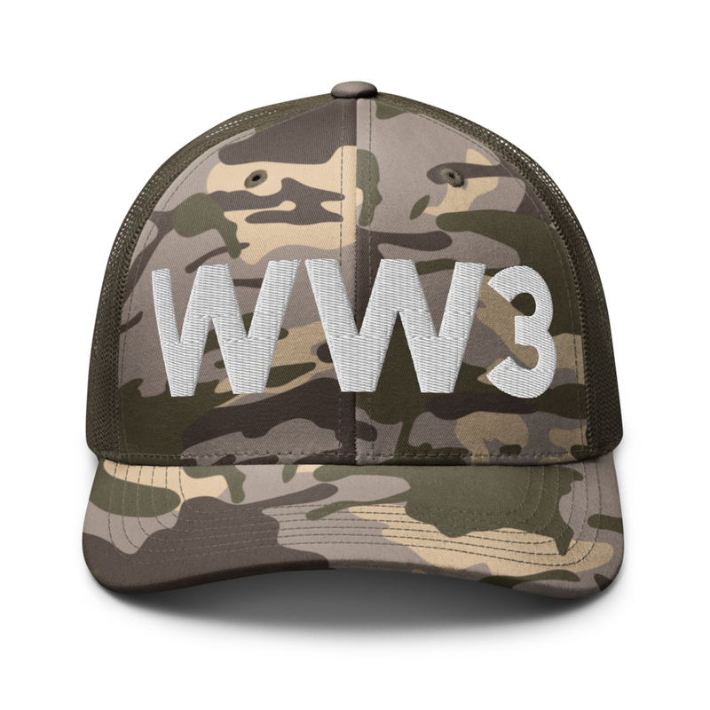 Crazy POTUS WW3 Camo Trucker Hat
