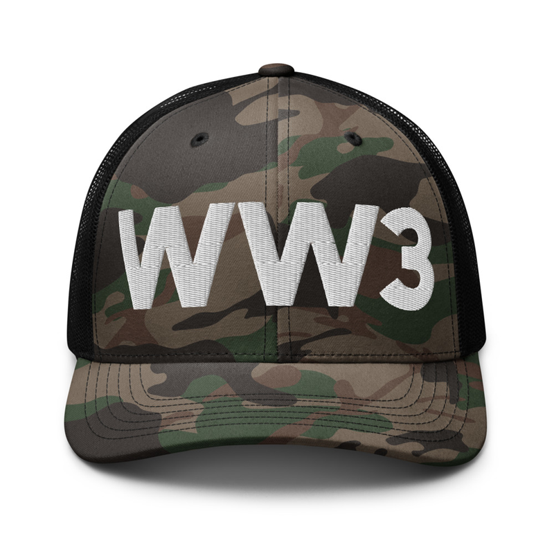 Crazy POTUS WW3 Camo Trucker Hat