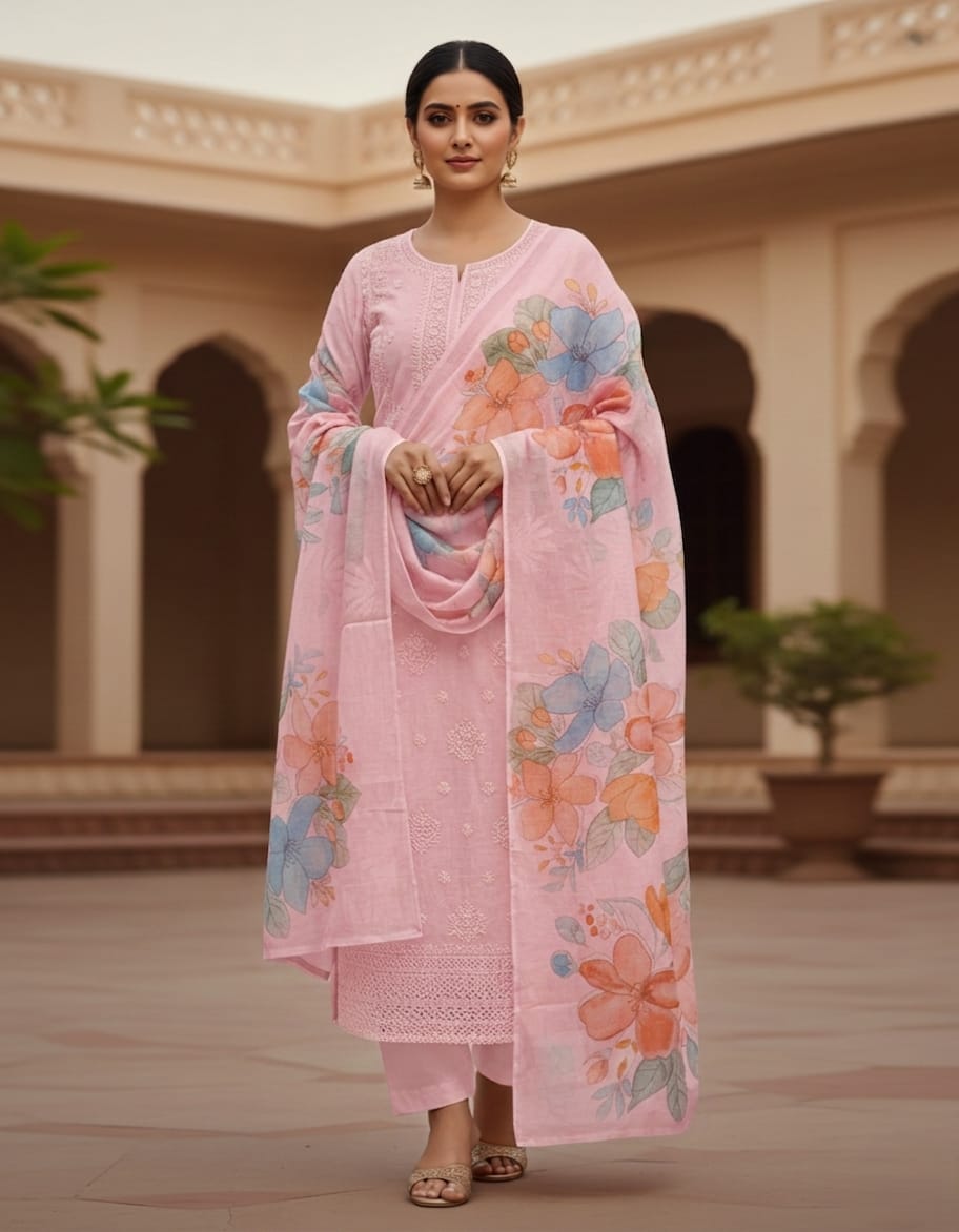 Pastel Pink Chickankari print Salwar Material