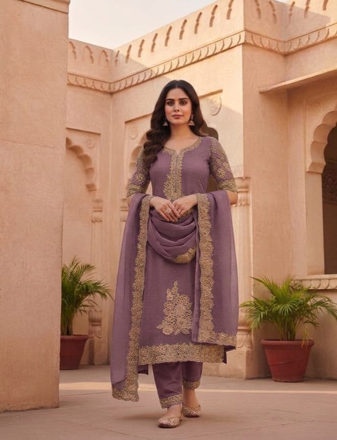 Designer stone and cut work unstitched Salwar material