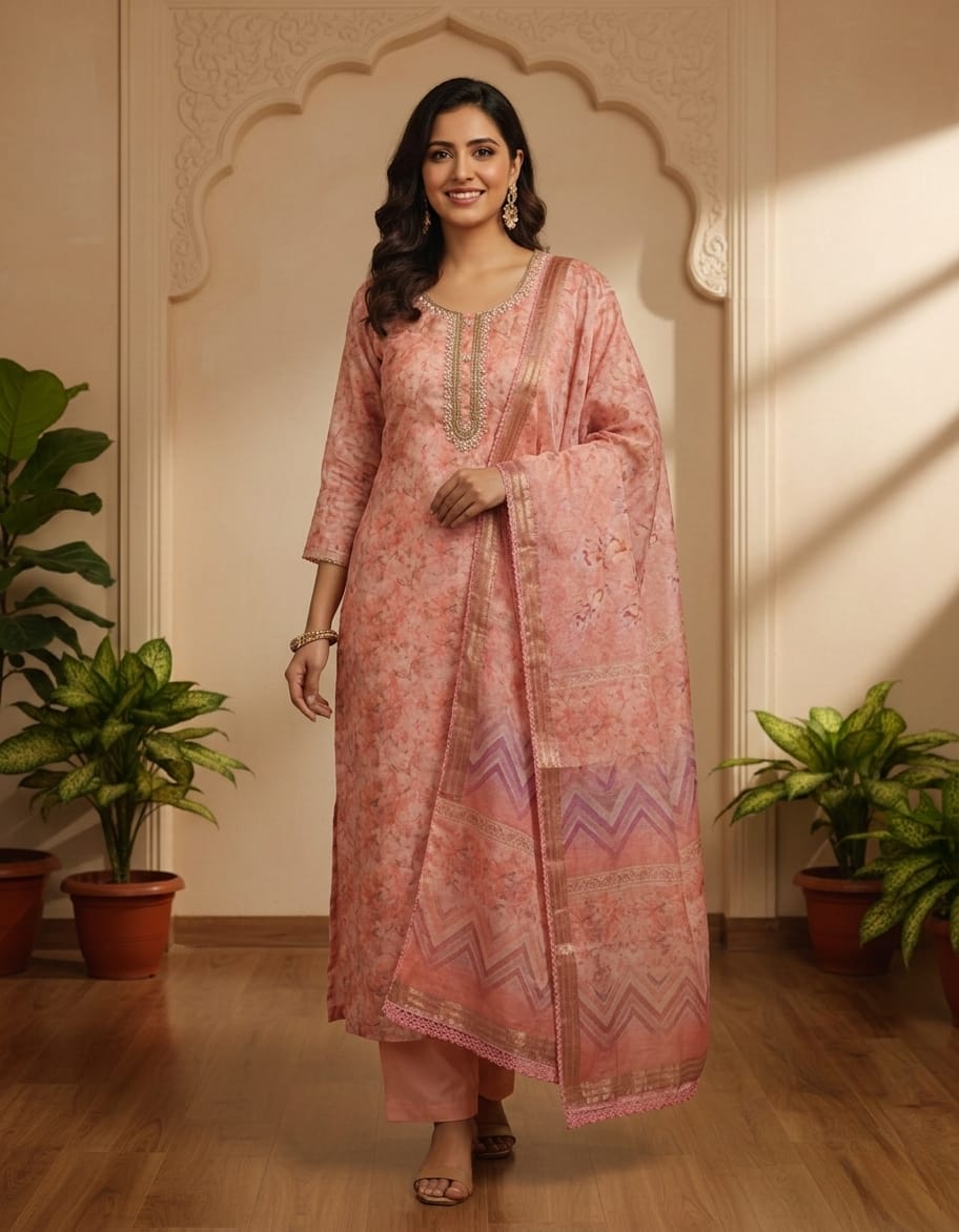 Elegant Peach Organza salwar material