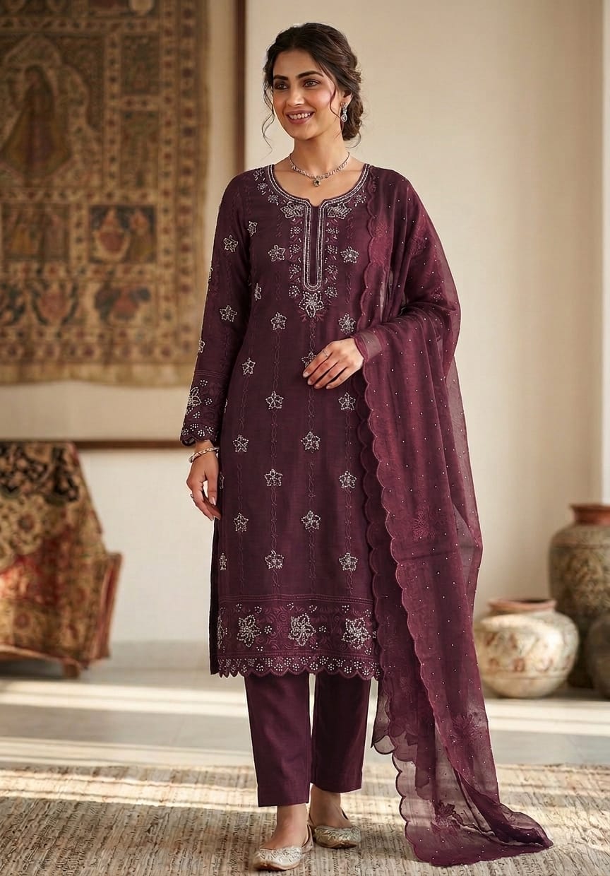 Maroon Stone work Salwar material
