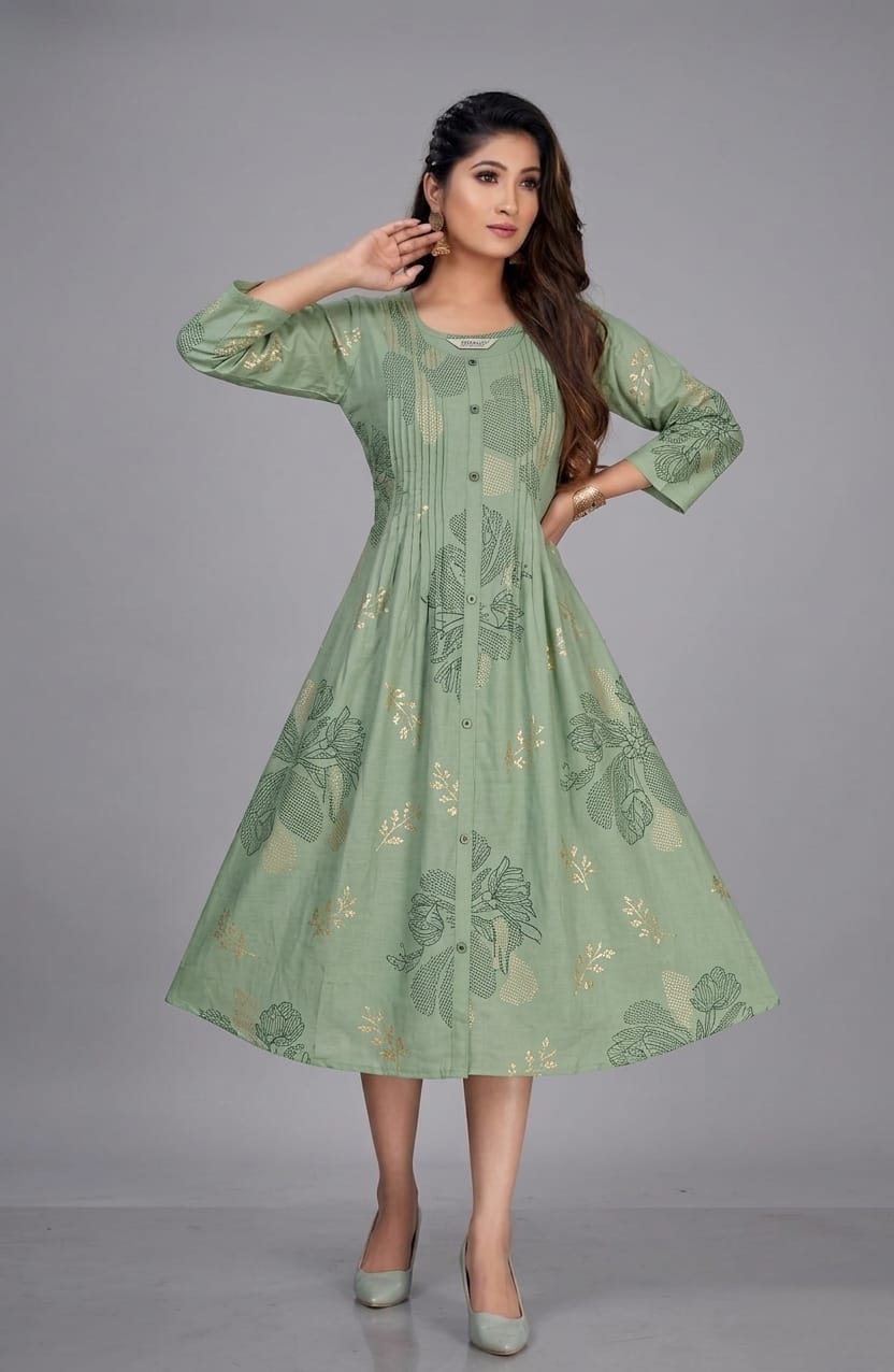 Green Floral Vatican Kurthi