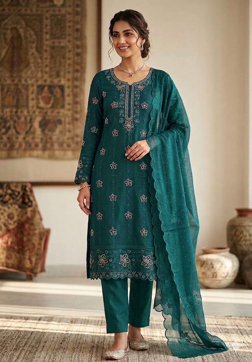 Green Stone work Salwar material
