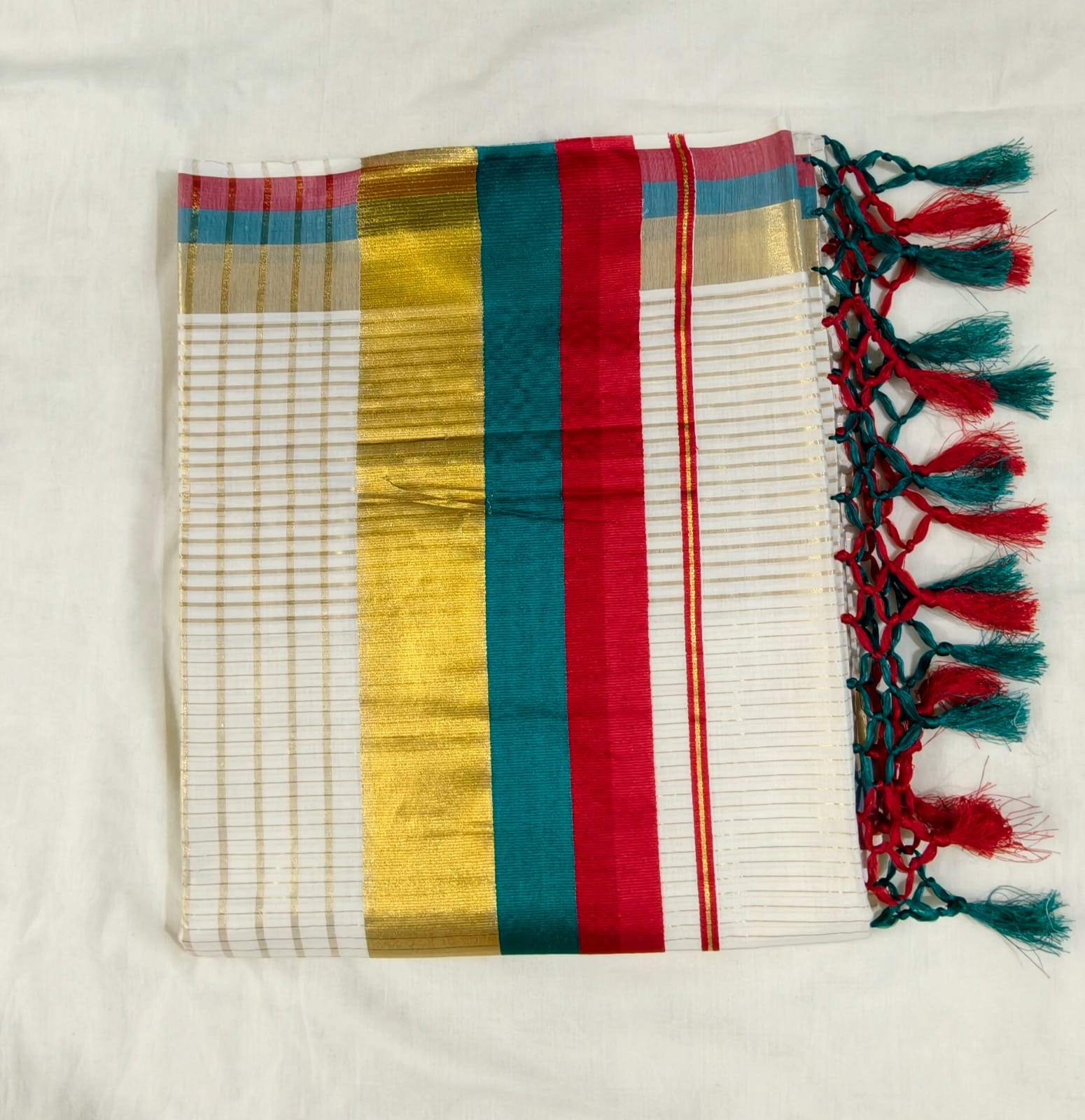 Kerala Set Saree with red green combo