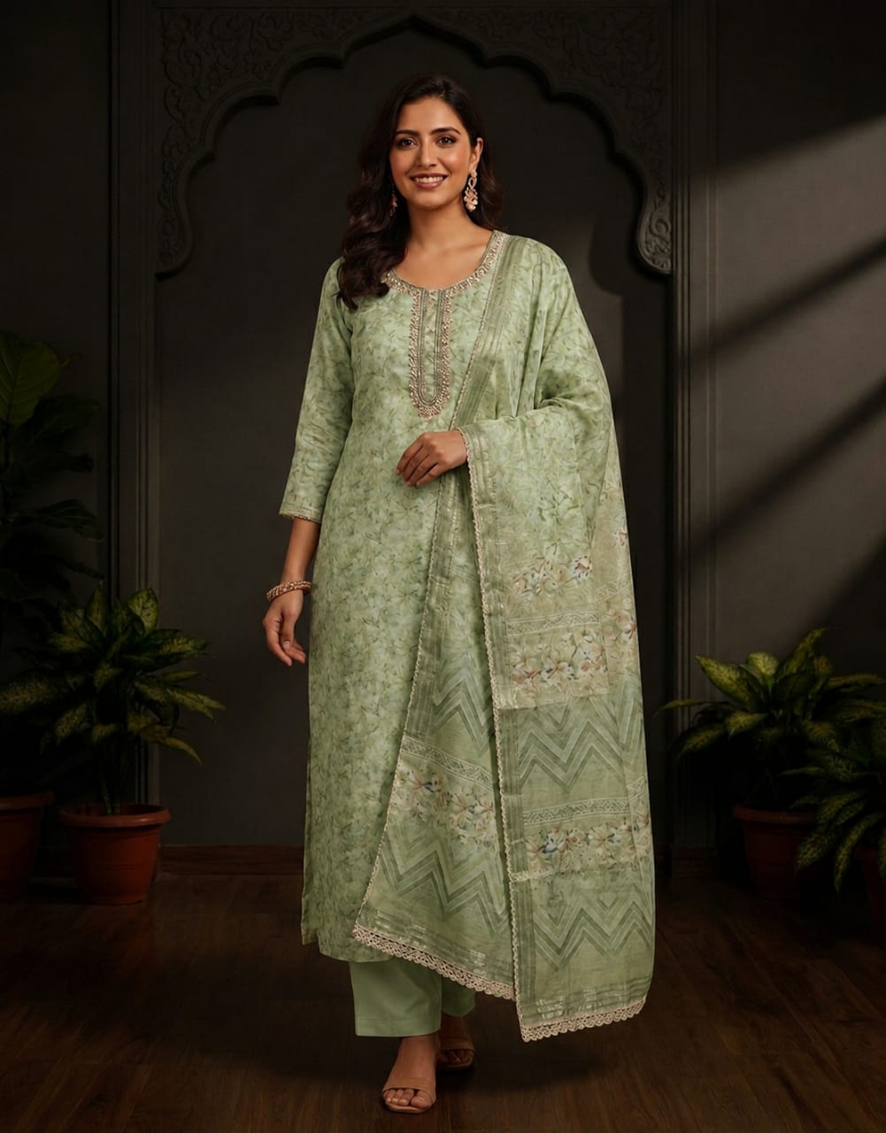 Elegant Green Organza salwar material