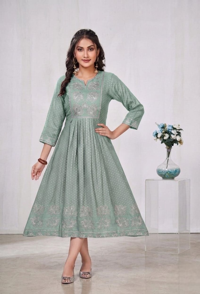 Pastel Green Printed Anarkali Kurti
