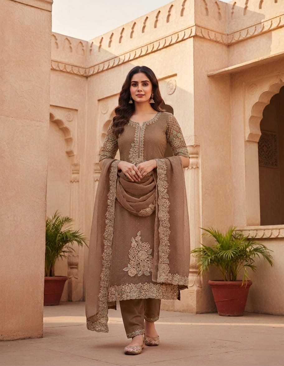 Designer stone and cut work unstitched Salwar material
