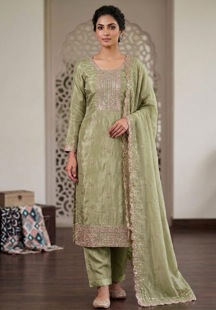 Embroidered Salwar material with stone work