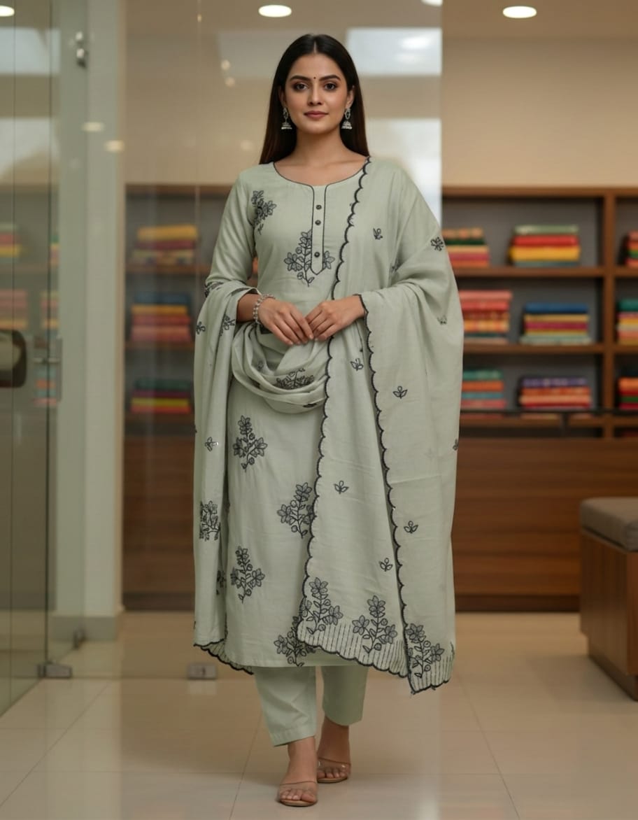 Embroidered Mul Chanderi Salwar material