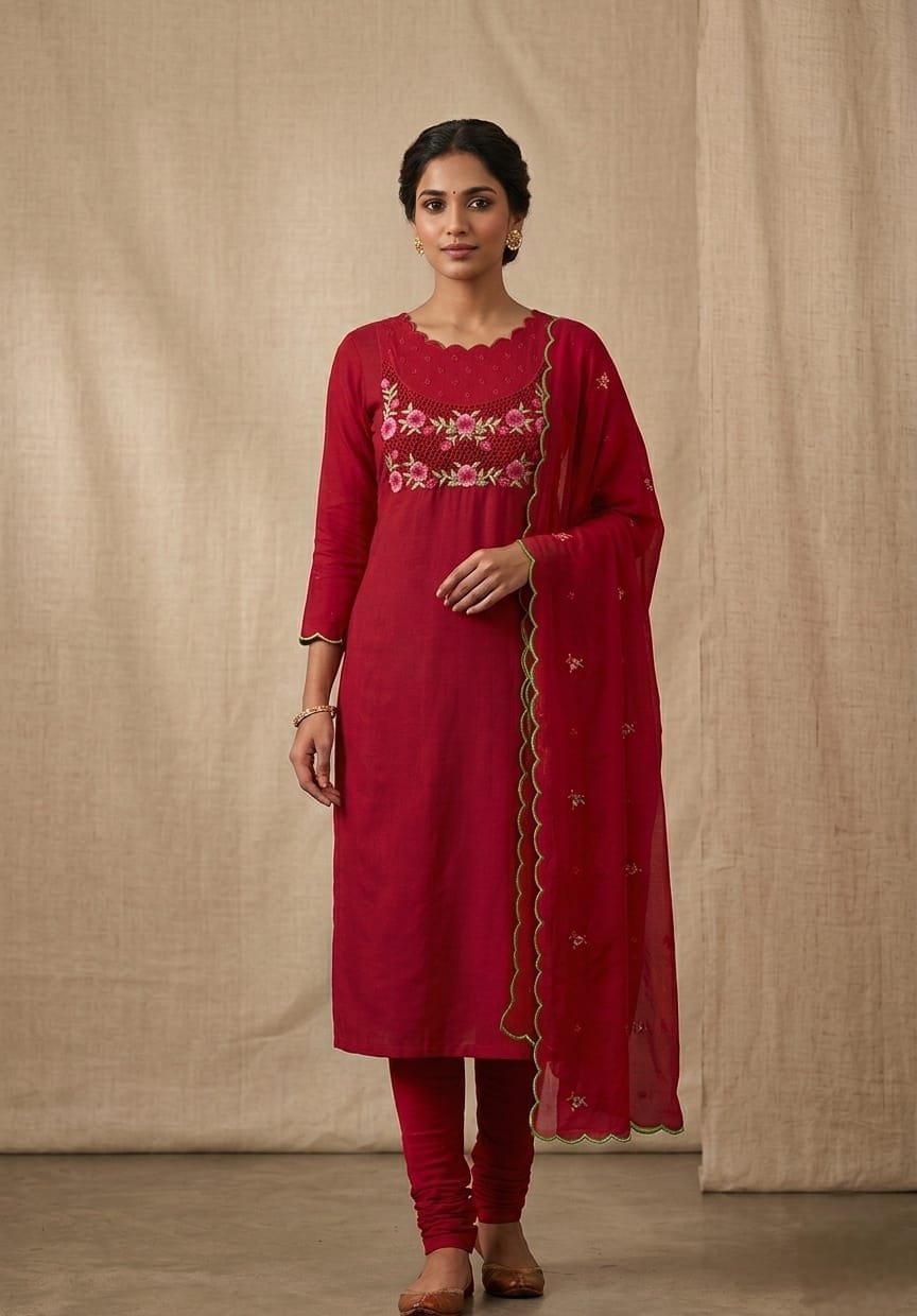 Embroidered Red Salwar material