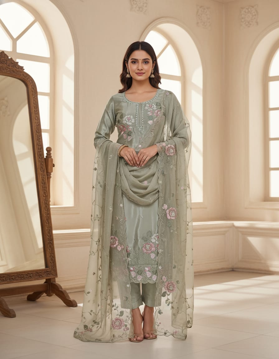 Embroidered Pastel Green Suit material