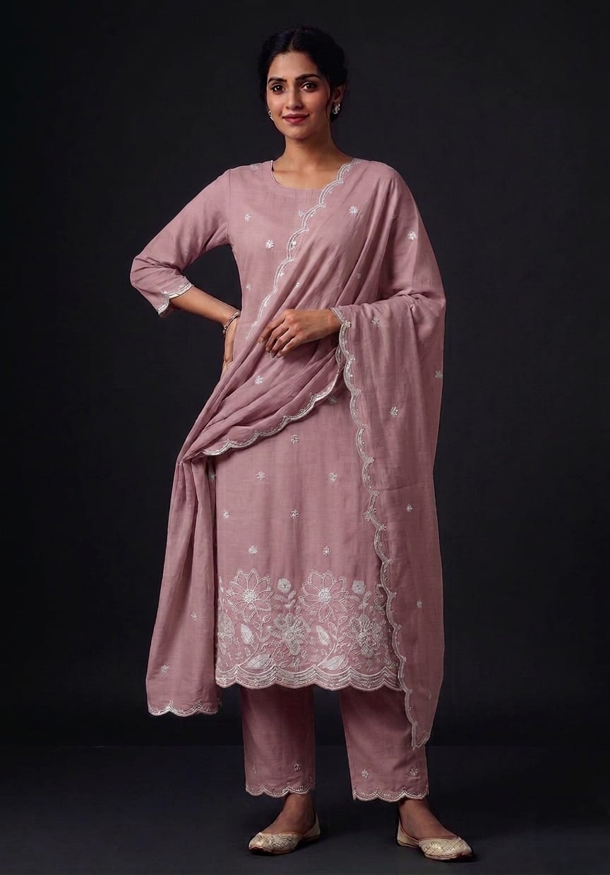 Pastel Pink Embroidered Salwar material