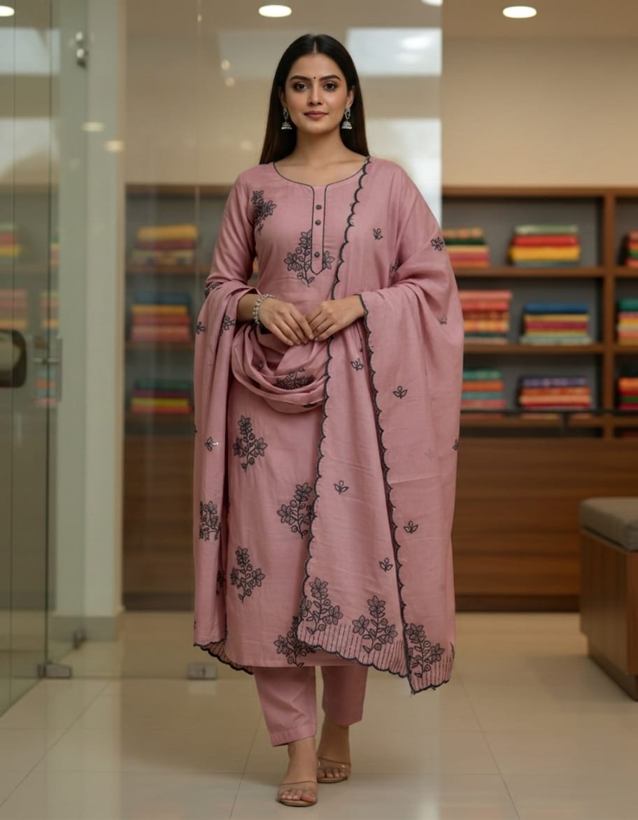 Embroidered Mul Chanderi Salwar material