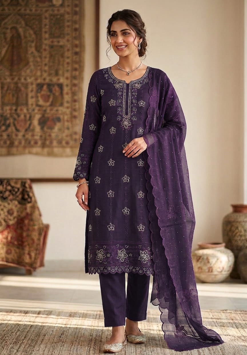 Purple Stone work Salwar material