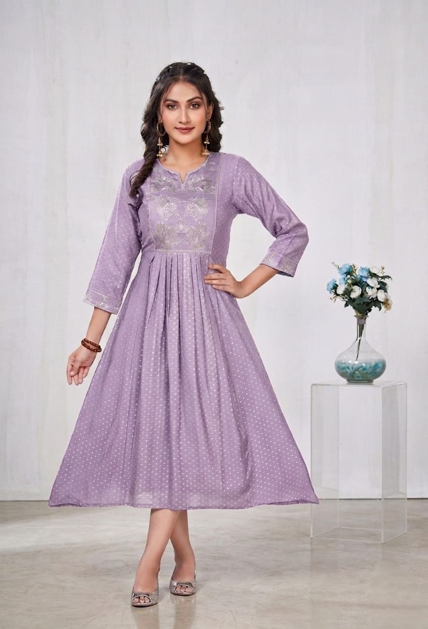 Lavender Embroidered Kurti