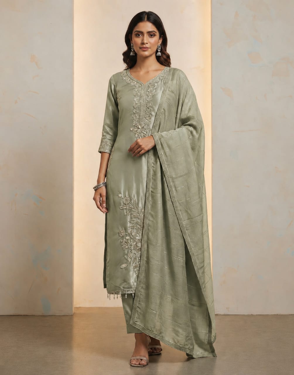 Embroidered Salwar material with stone work