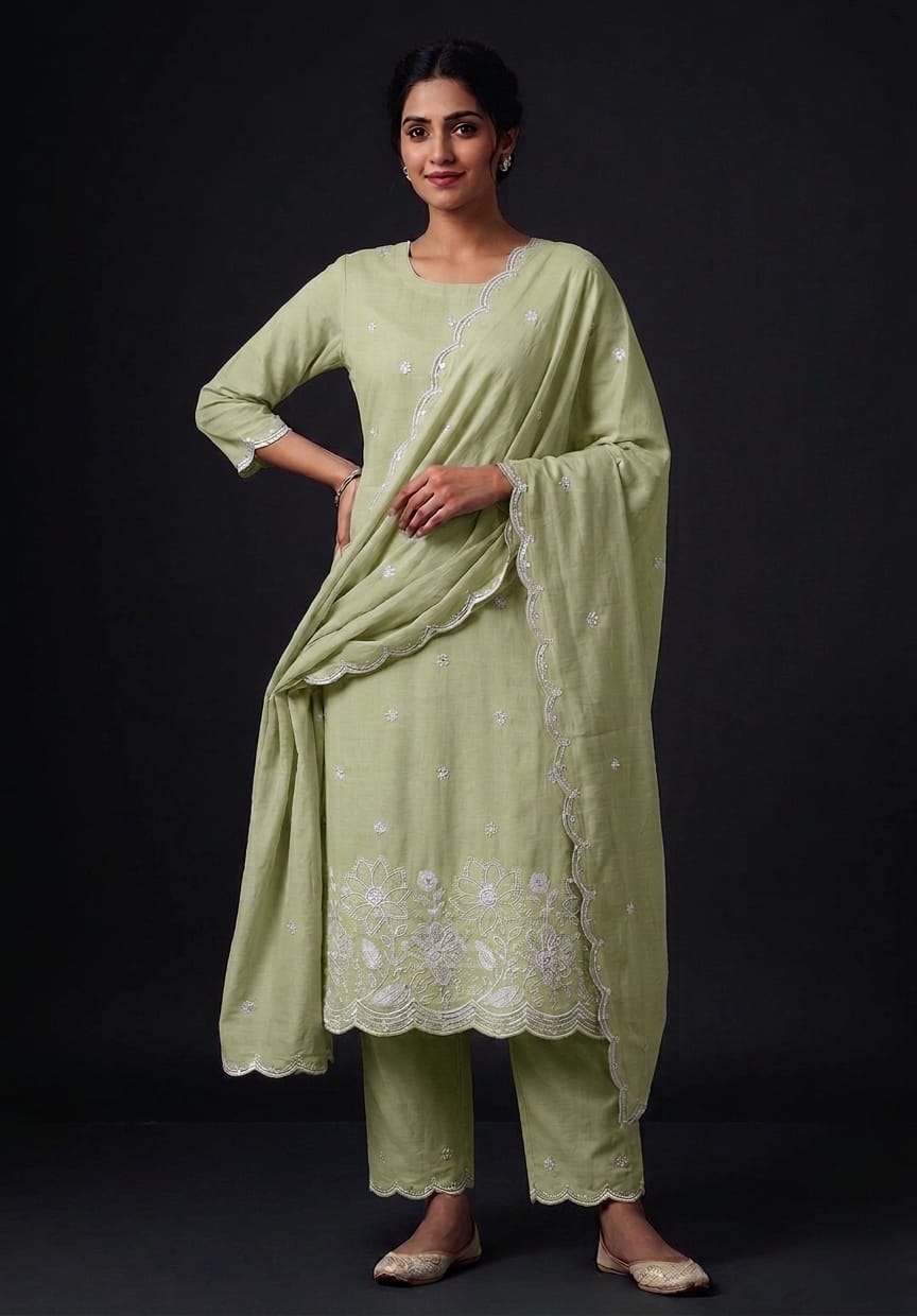 Pastel Green Embroidered Salwar material