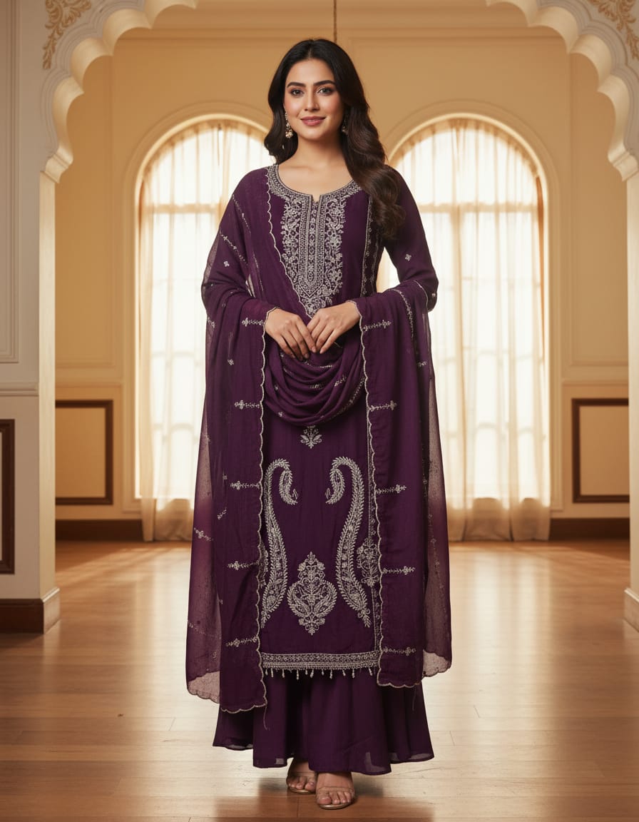 Embroidered Purple Salwar material