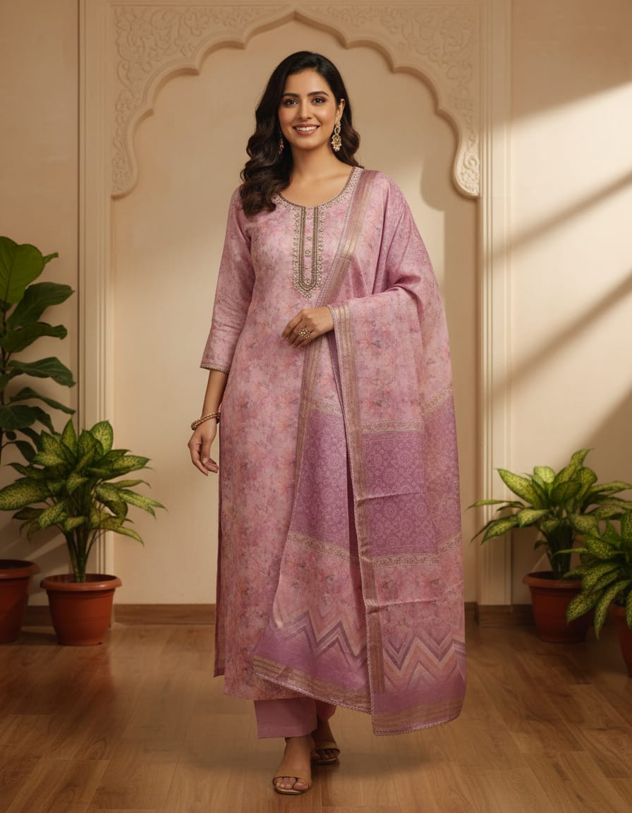 Elegant Pink Organza salwar material