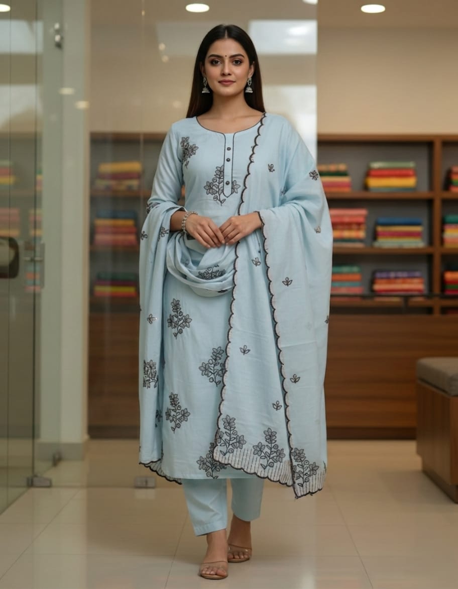 Embroidered Mul Chanderi Salwar material