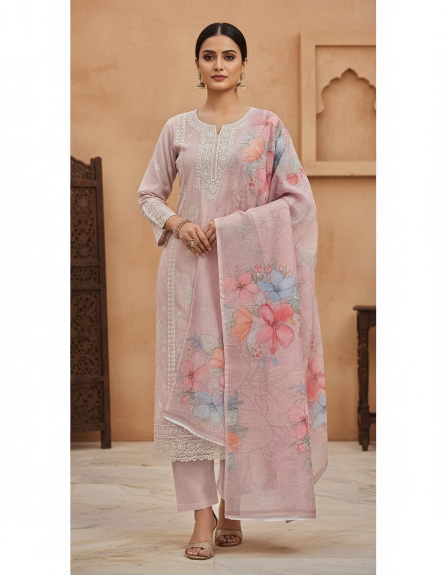 Pastel Pink Chickankari print Salwar Material