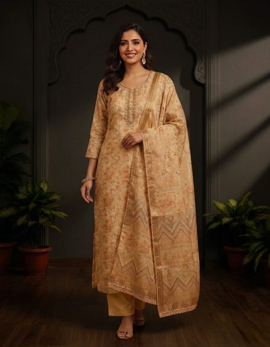 Elegant golden yellow Organza salwar material