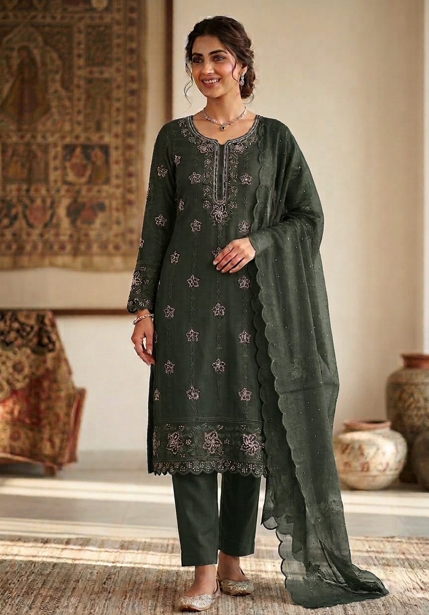 Green Stone work Salwar material
