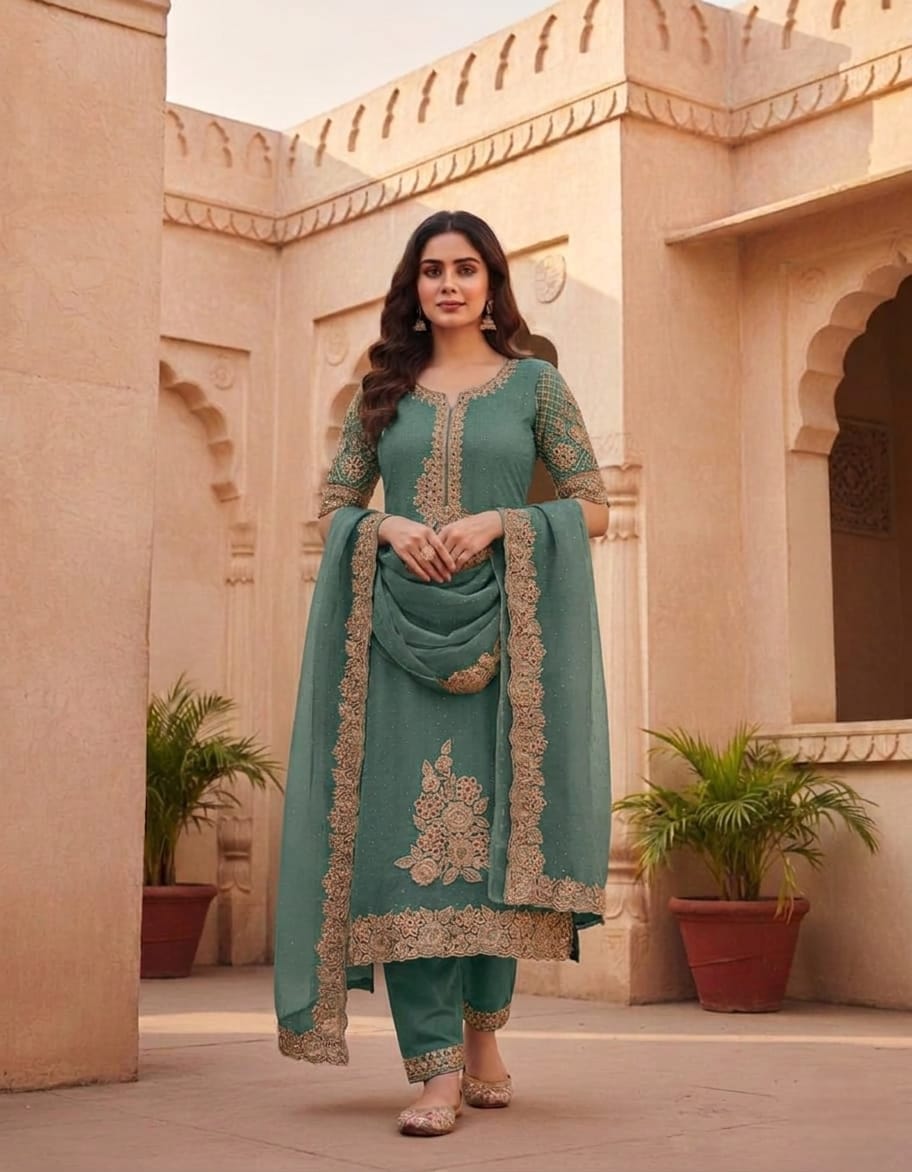 Designer stone and cut work unstitched Salwar material