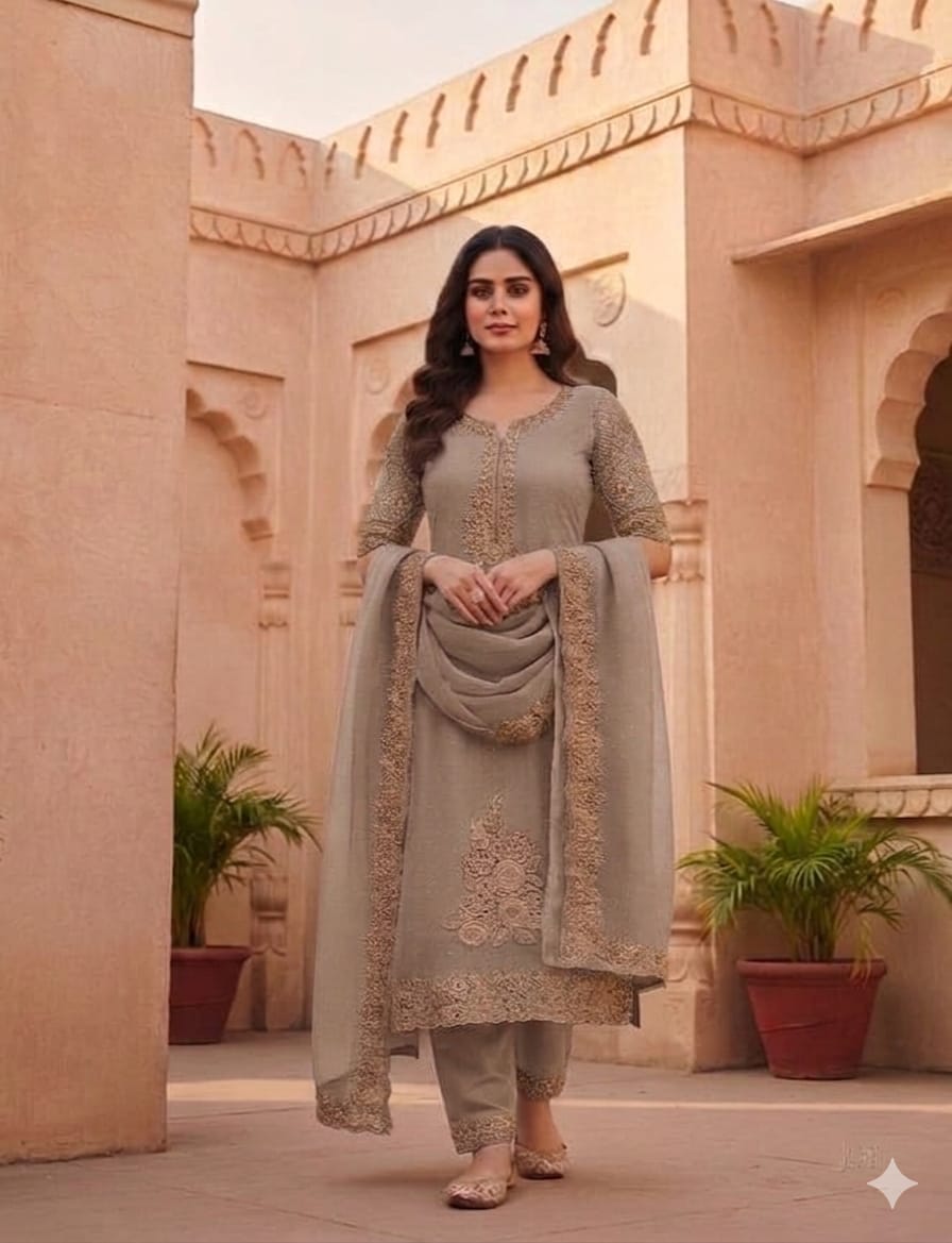 Designer stone and cut work unstitched Salwar material