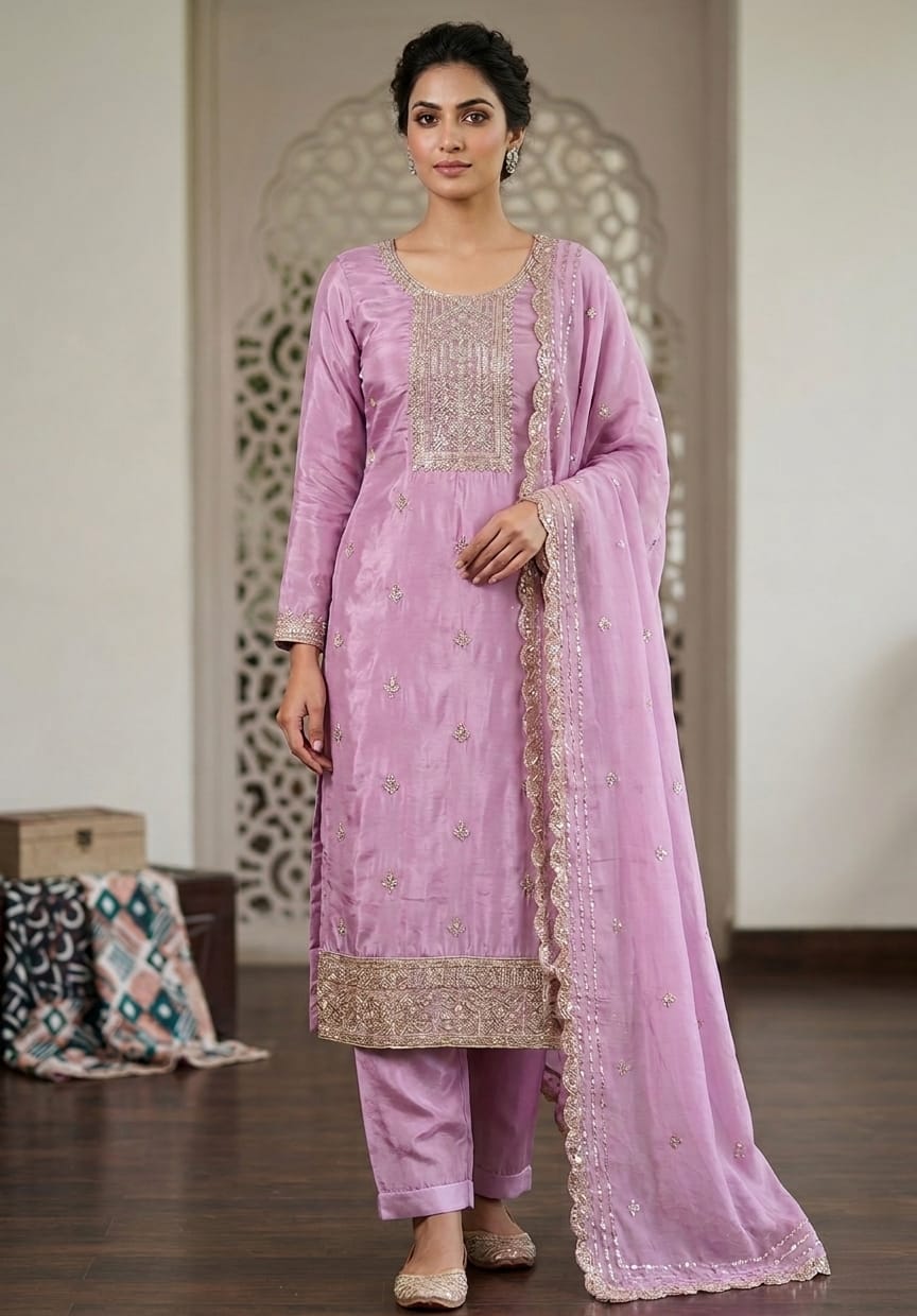 Embroidered Salwar material with stone work